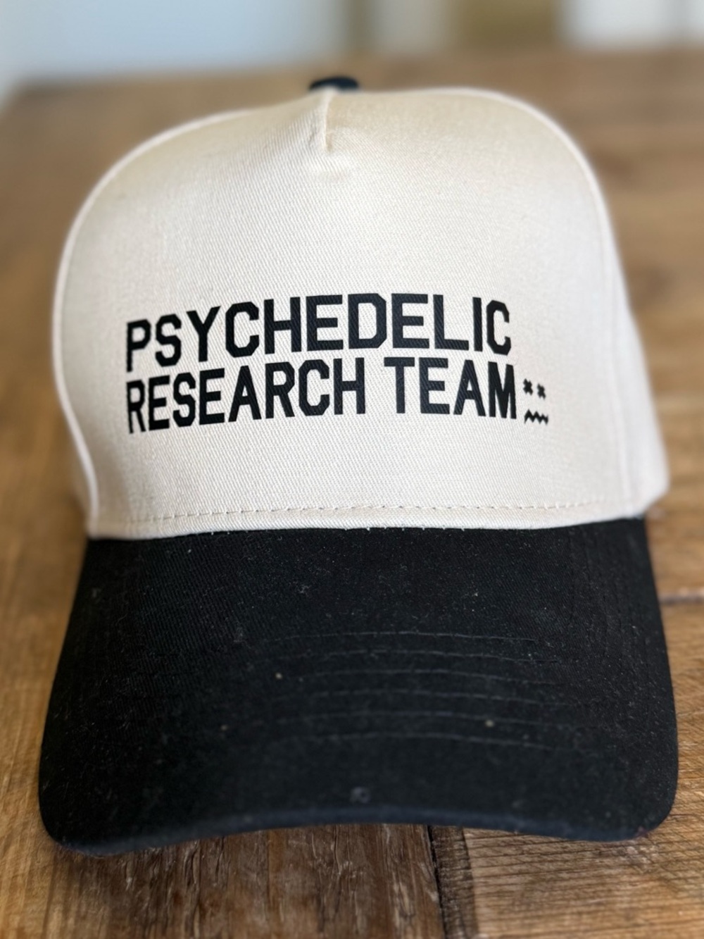 New!!  Unisex Psychedelic Research Team Two-Tone Cap - Black & Cream